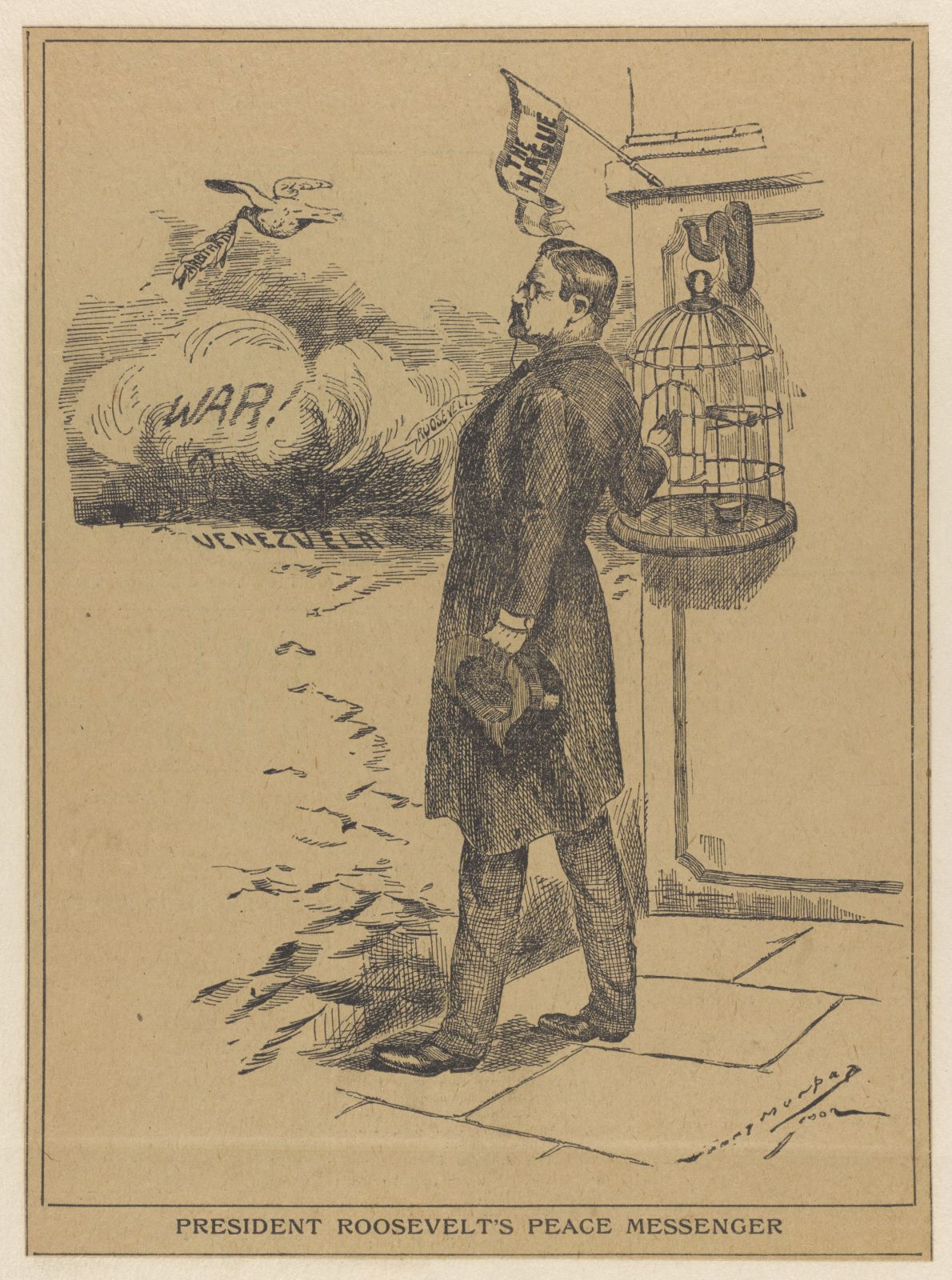 a cartoon depicting Roosevelt's intervention in the Venezuela Debt Crisis