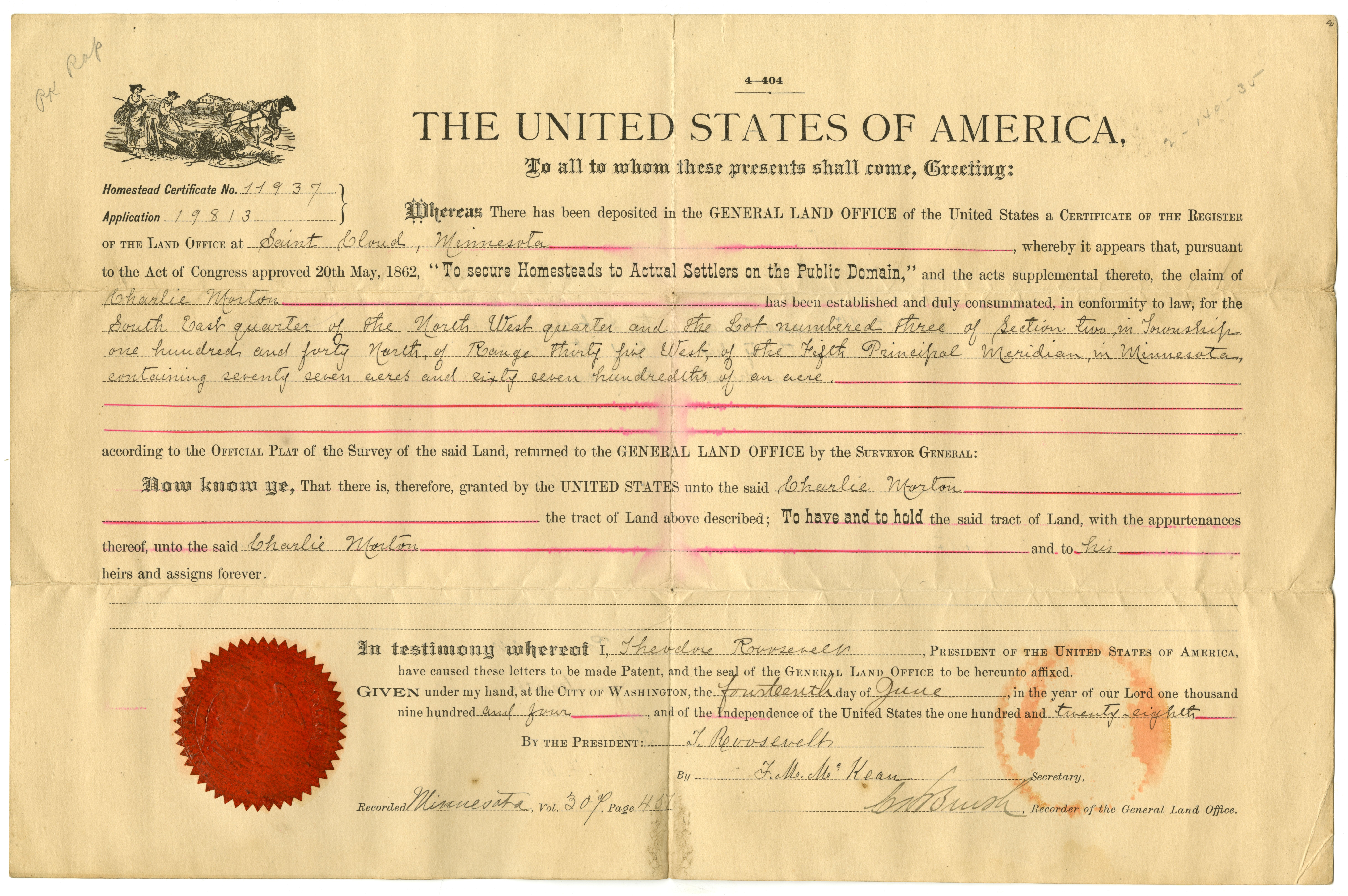 copy of a homestead certificate