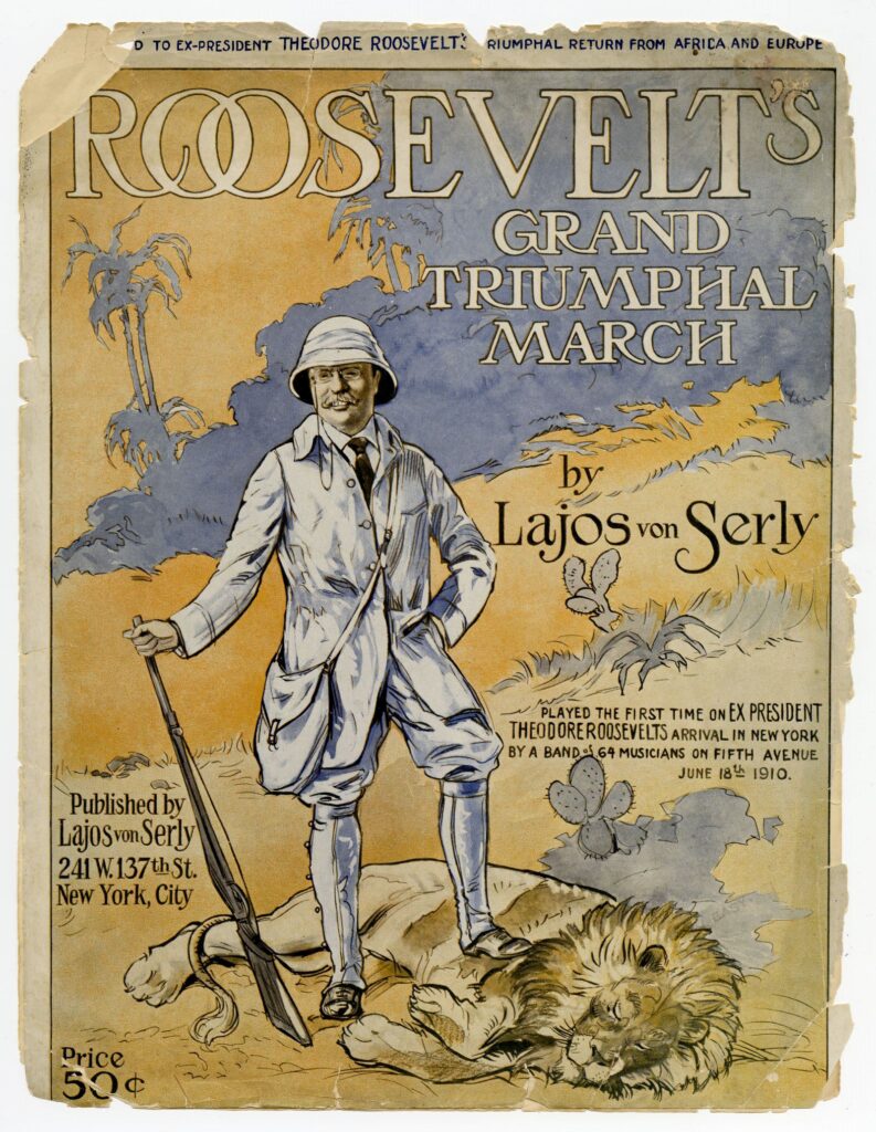 Illustration of TR with his foot on a dead lion